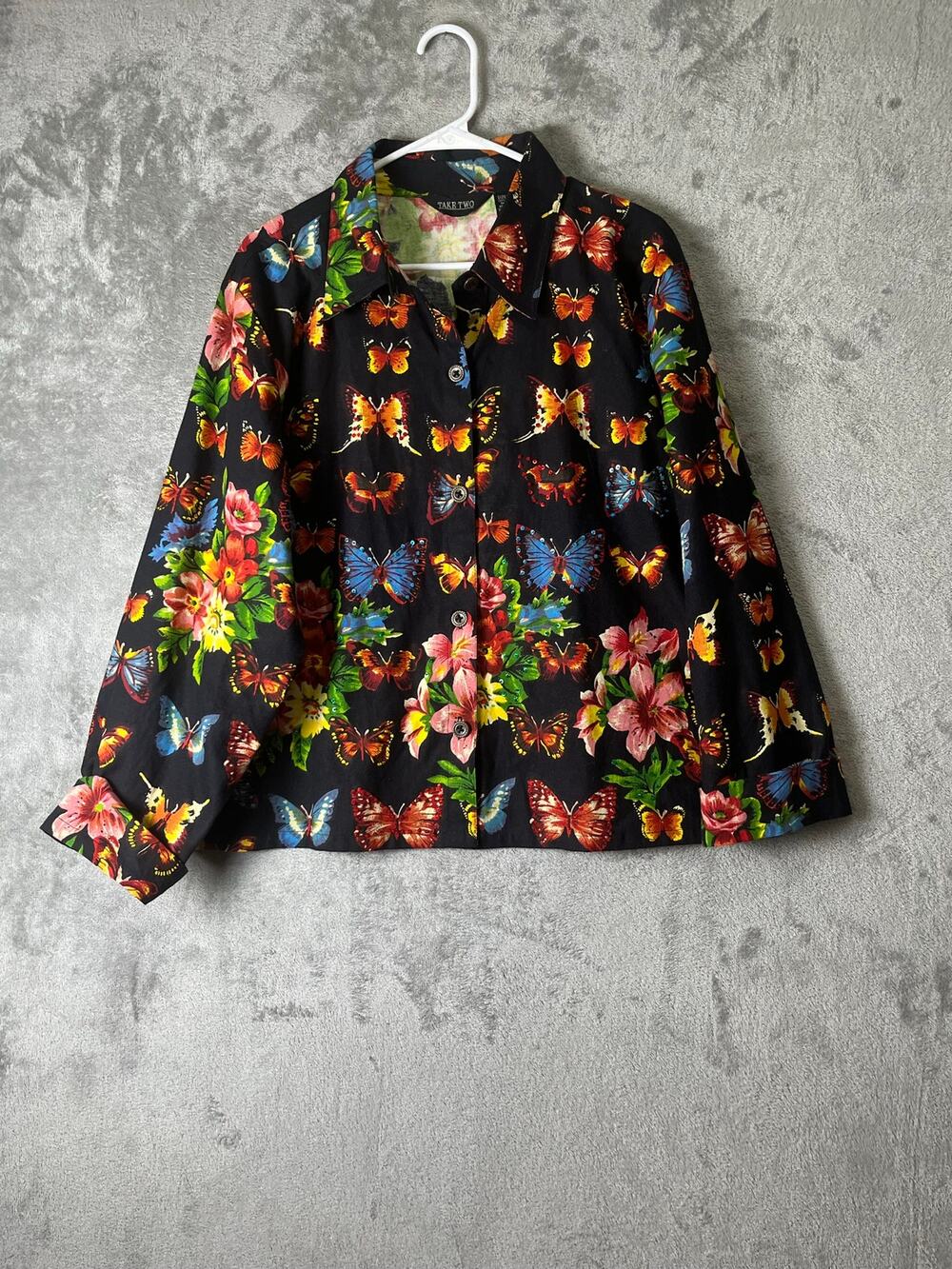 Vintage XXL Butterfly Floral Lightweight Jacket Button Front Maximalist Shacket
